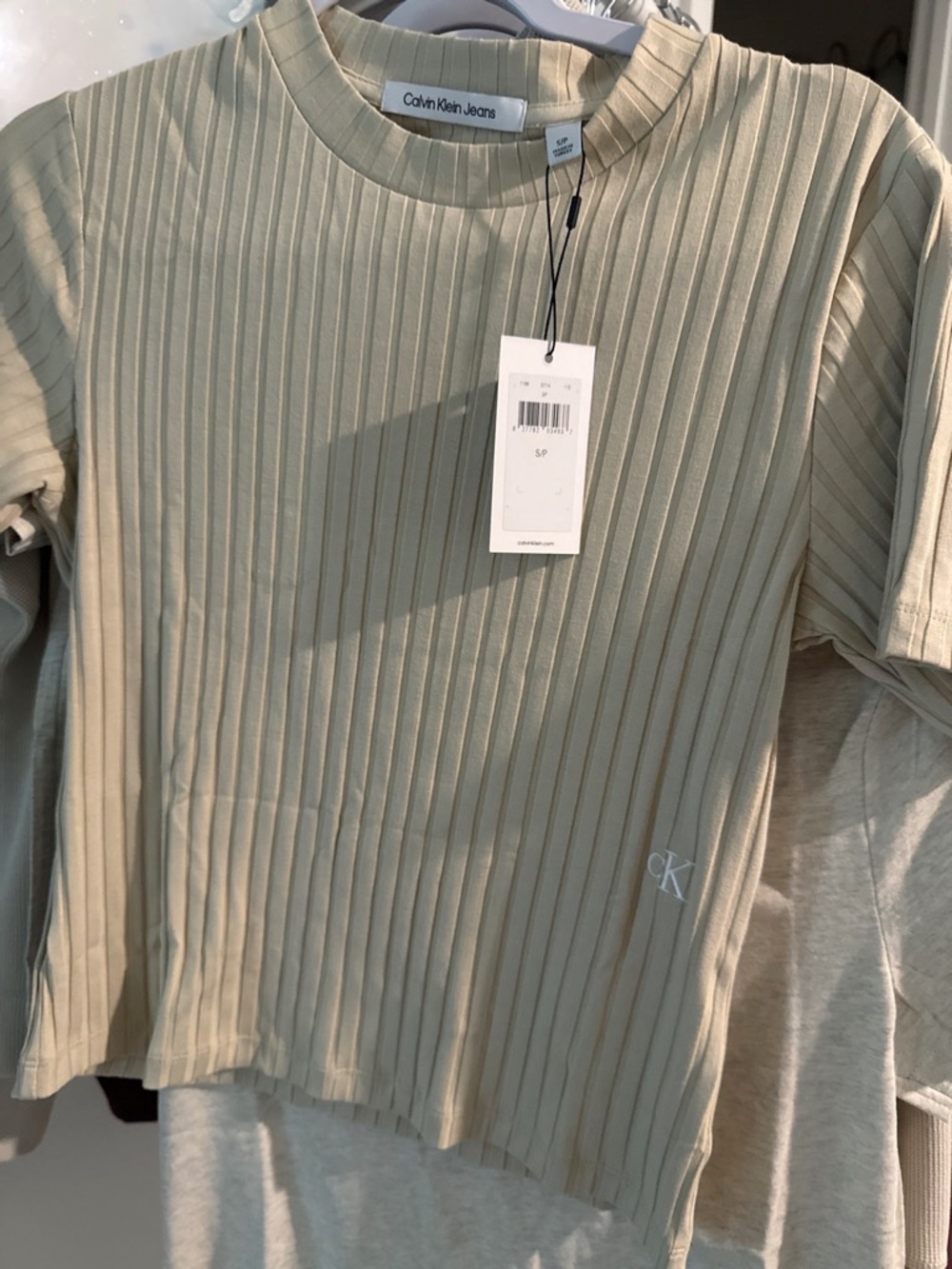 Calvin Klein Ribbed Short Sleeve T-Shirt Small Classic Beige